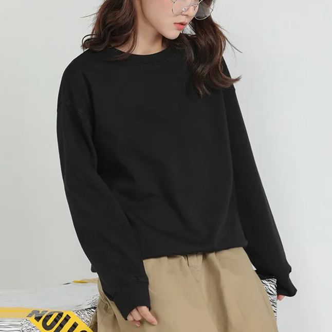 5色圓領純色ins休閒長袖衛衣-Cicimode