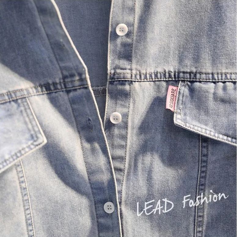 時尚百搭假兩件牛仔拼接豎條紋襯衫-Cicimode