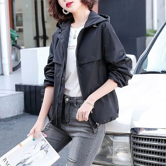 韓版氣質抽繩短款拼接長袖夾克-Cicimode