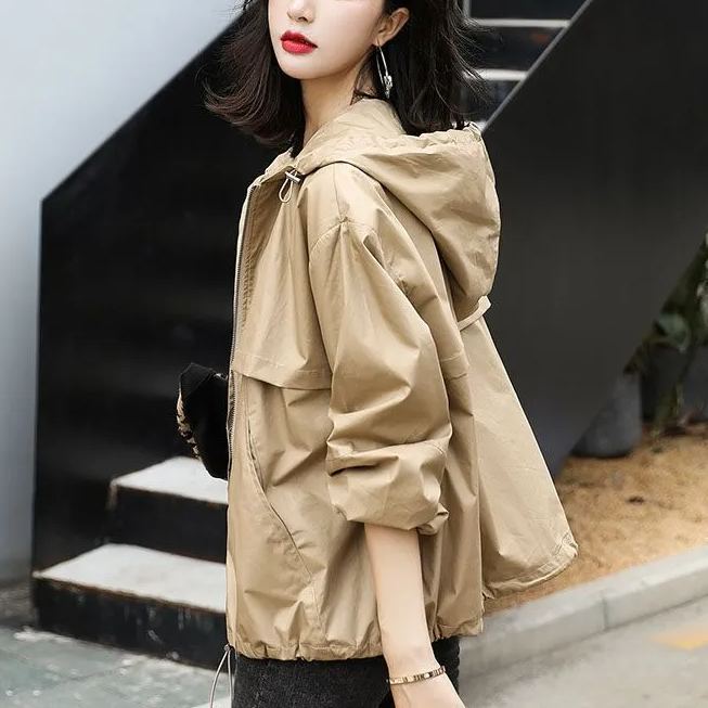 韓版氣質抽繩短款拼接長袖夾克-Cicimode