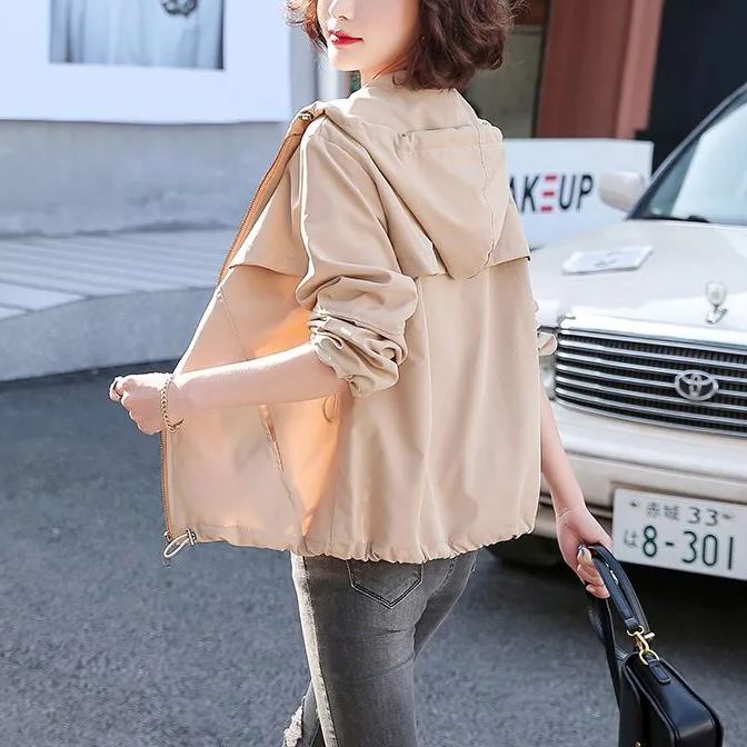 韓版氣質抽繩短款拼接長袖夾克-Cicimode