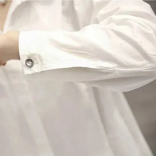 簡約百搭寬鬆顯瘦淑女風純色中長款襯衫-Cicimode