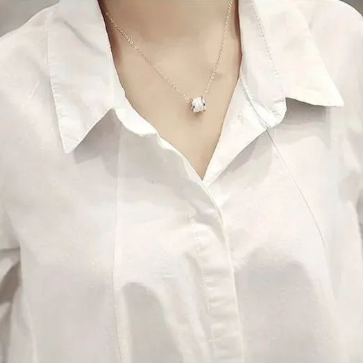 簡約百搭寬鬆顯瘦淑女風純色中長款襯衫-Cicimode