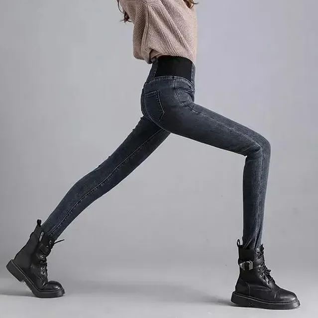 修身彈力緊身鬆緊腰長褲高腰鉛筆褲-Cicimode