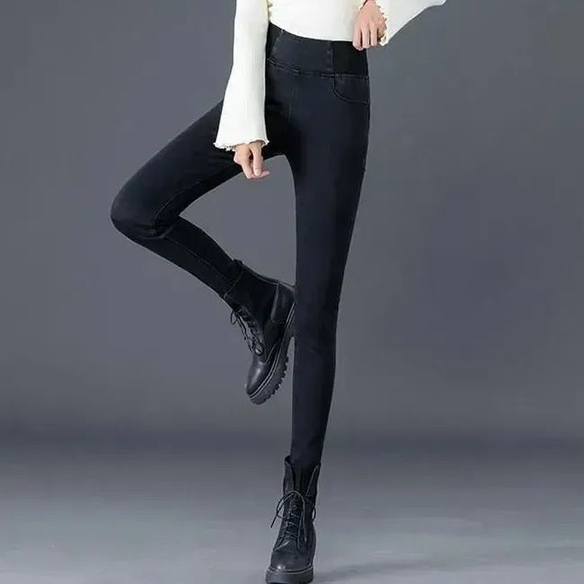 修身彈力緊身鬆緊腰長褲高腰鉛筆褲-Cicimode