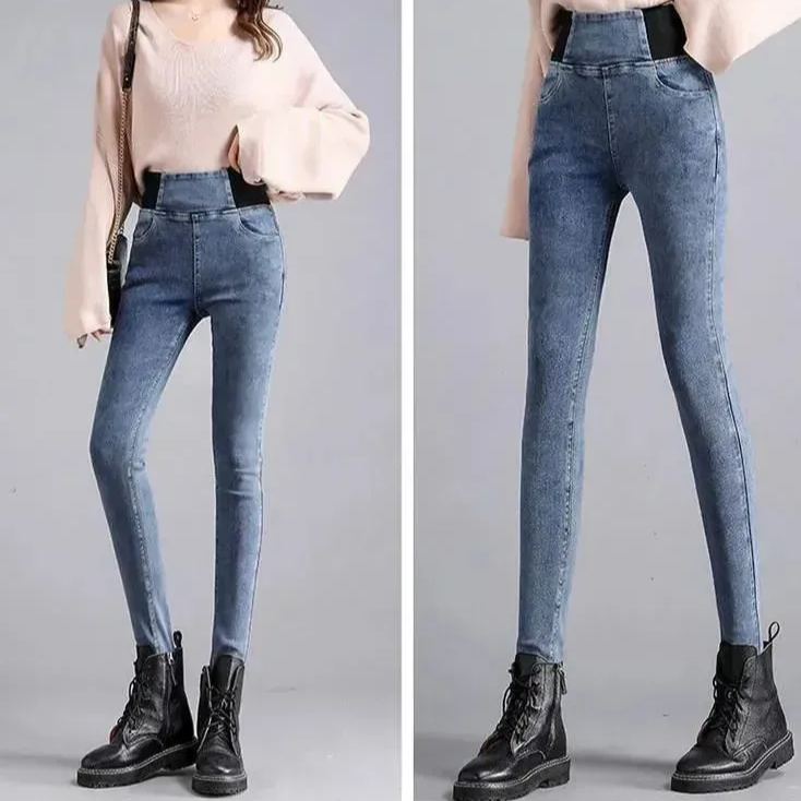 修身彈力緊身鬆緊腰長褲高腰鉛筆褲-Cicimode