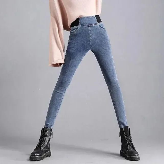 修身彈力緊身鬆緊腰長褲高腰鉛筆褲-Cicimode