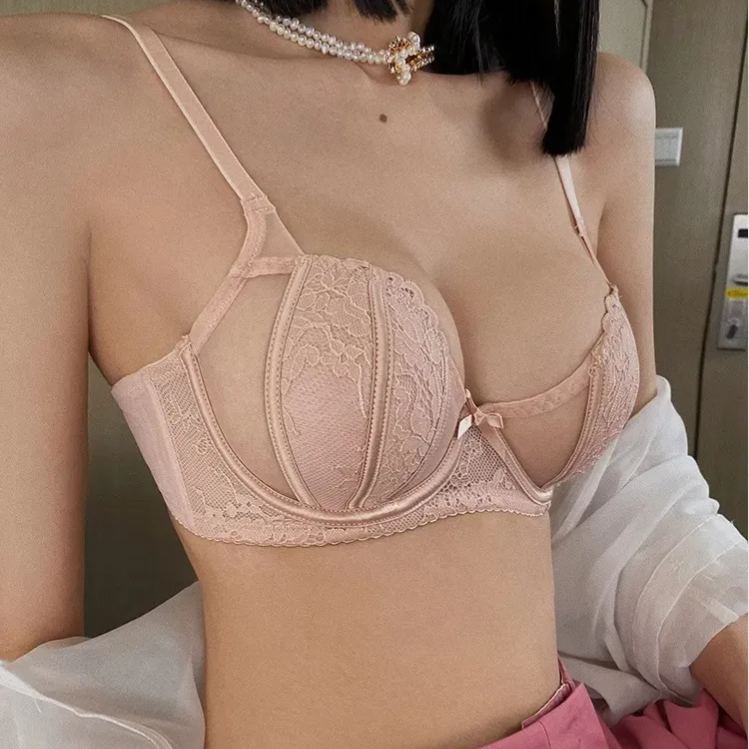 【單件/整套】法式蕾絲花邊兔耳朵超薄胸墊文胸套