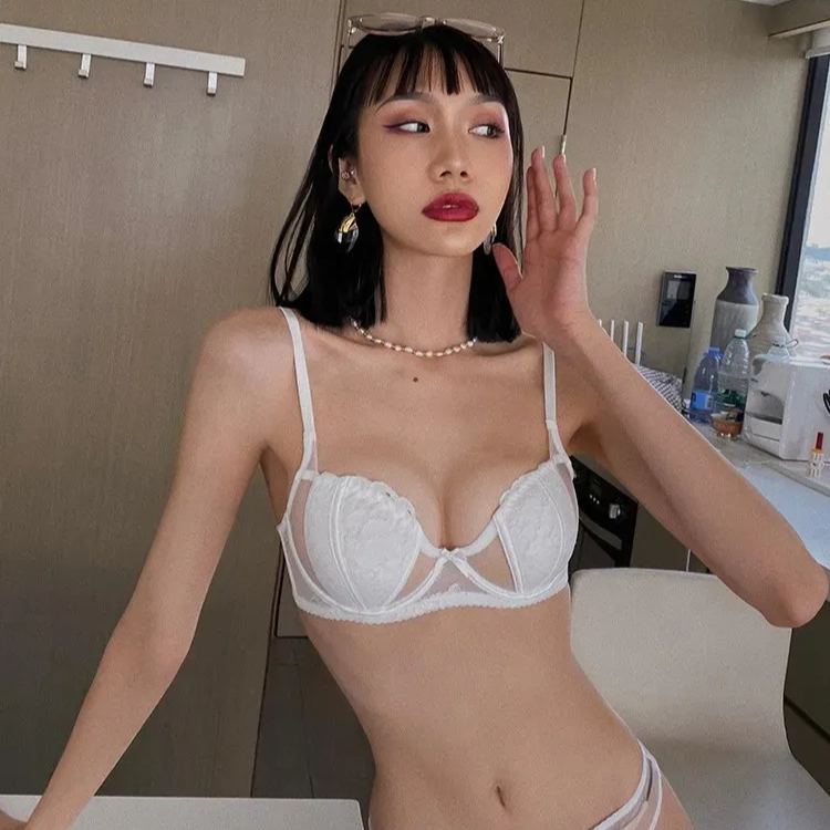 【單件/整套】法式蕾絲花邊兔耳朵超薄胸墊文胸套