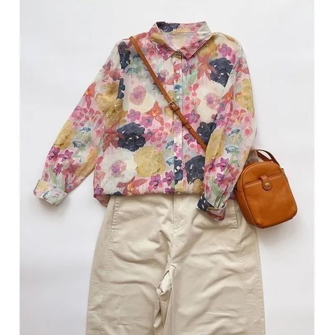 高品質法式百搭碎花氣質溫柔風薄款襯衫-Cicimode