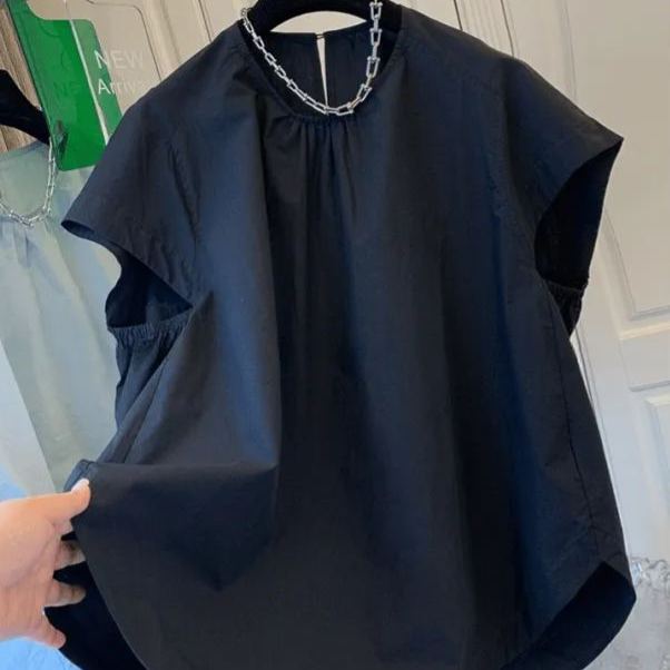 法式高級感氣質圓領短袖襯衫-Cicimode