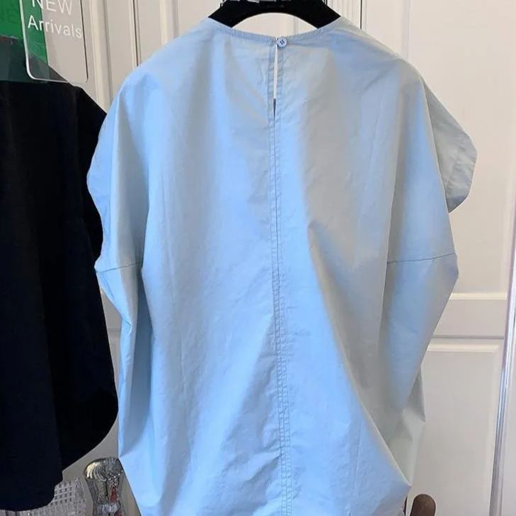 法式高級感氣質圓領短袖襯衫-Cicimode