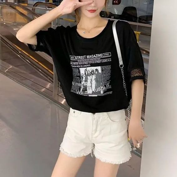 氣質設計感甜美蕾絲拼接網紗露背短袖-Cicimode