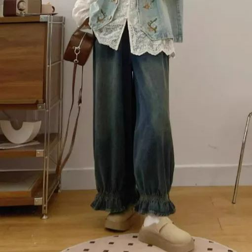 【單件/套裝】百搭蕾絲襯衫+氣質刺繡馬甲+復古闊腿牛仔褲三件套裝-Cicimode