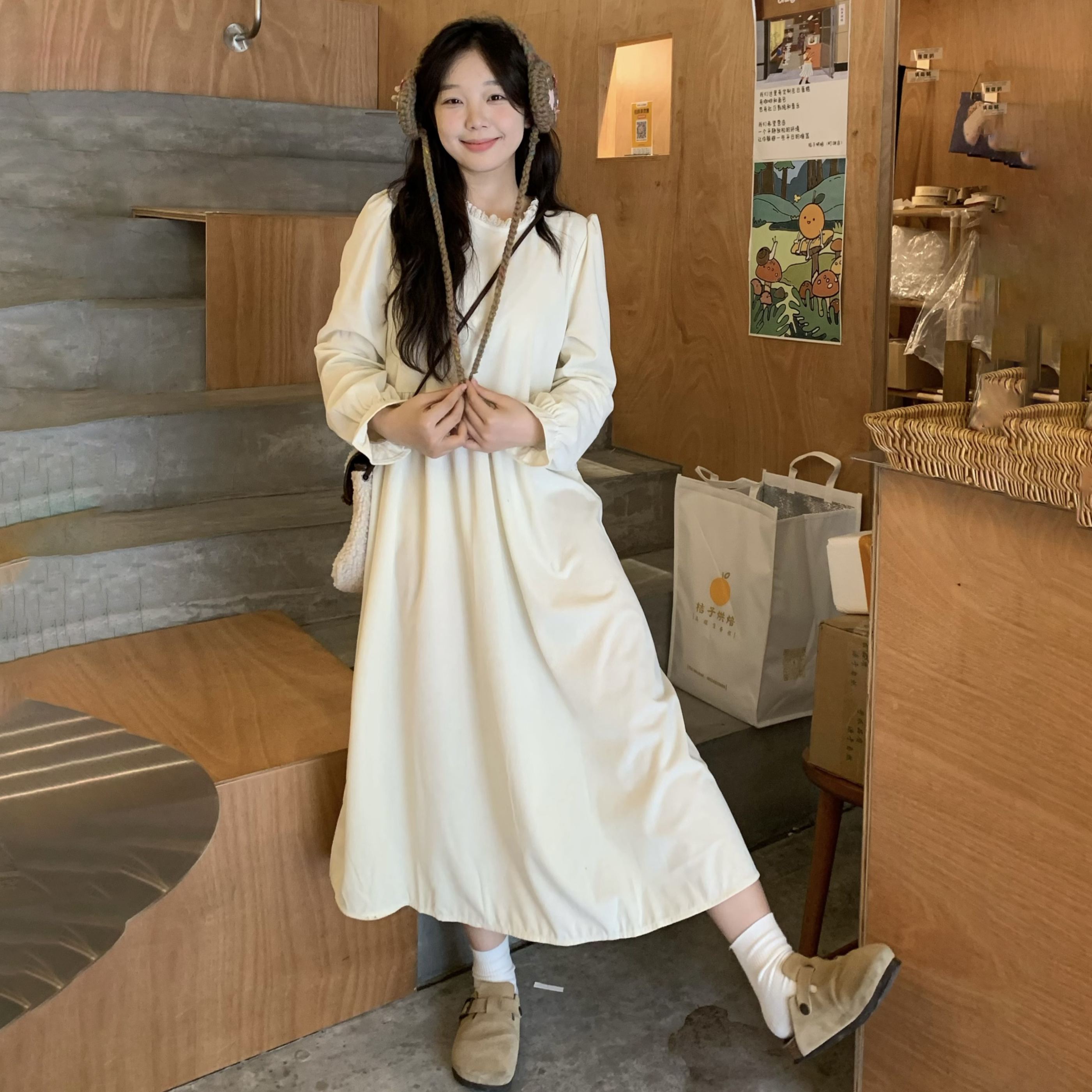 【單件/套裝】疊穿綁帶開叉背心外搭+長袖甜美洋裝兩件套-Cicimode