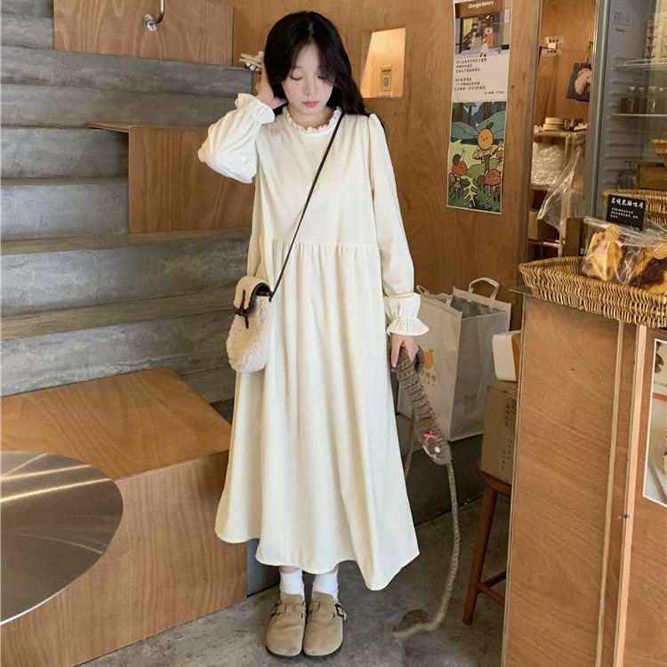 【單件/套裝】疊穿綁帶開叉背心外搭+長袖甜美洋裝兩件套-Cicimode