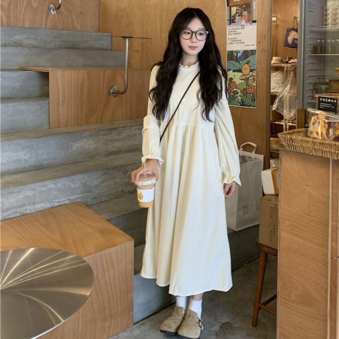 【單件/套裝】疊穿綁帶開叉背心外搭+長袖甜美洋裝兩件套-Cicimode