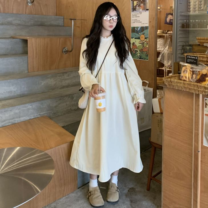 【單件/套裝】疊穿綁帶開叉背心外搭+長袖甜美洋裝兩件套-Cicimode