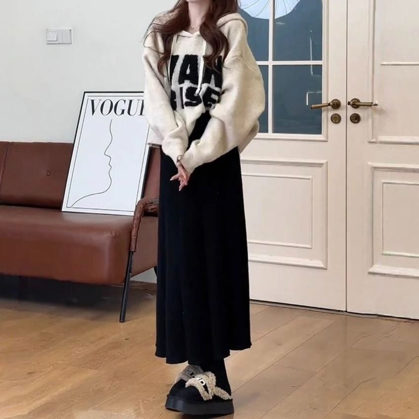 【單件/套裝】過新年戰袍韓系減齡印花連帽T 休閒半身裙兩件套裝-Cicimode