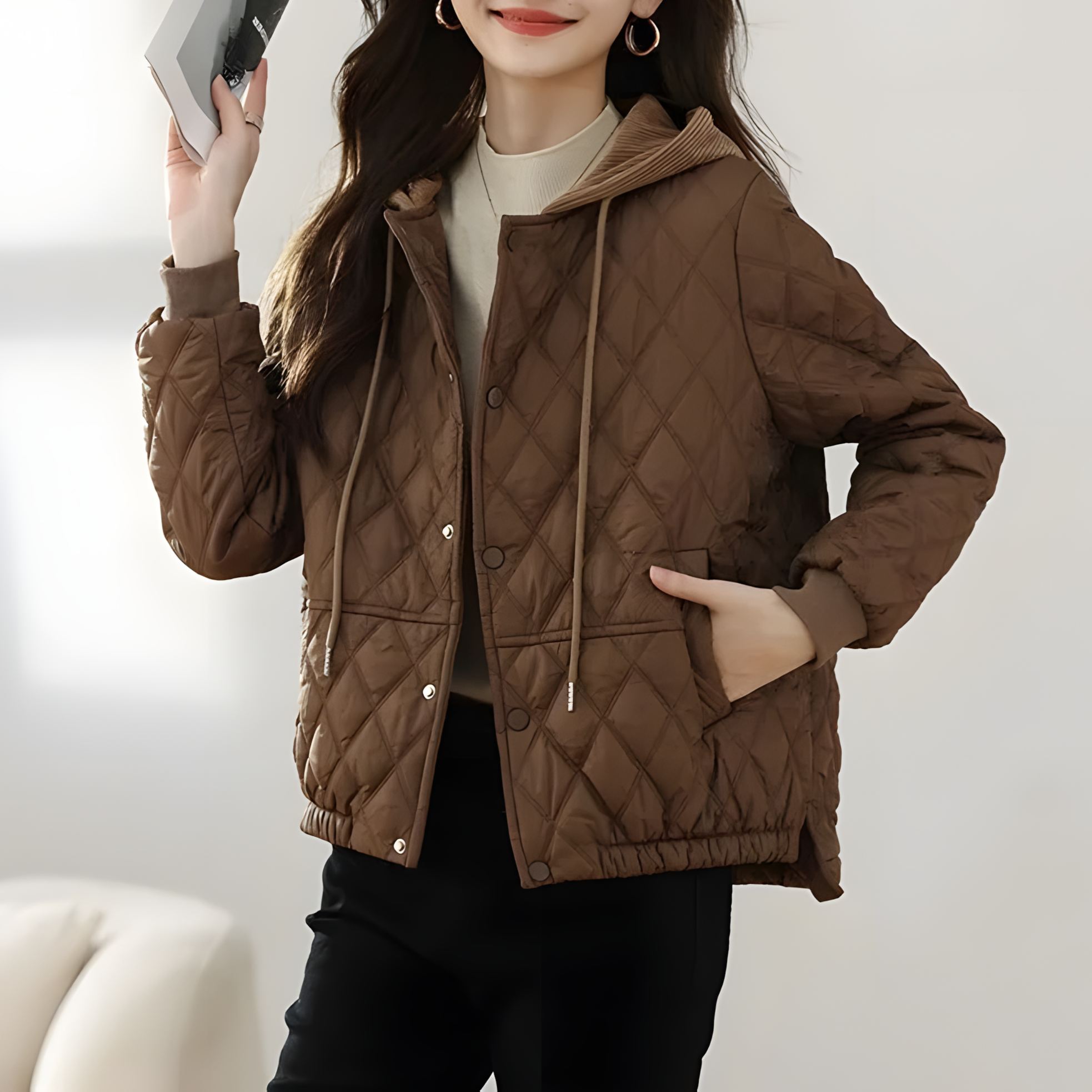 輕奢短版休閒時尚氣質連帽輕薄棉服外套-Cicimode