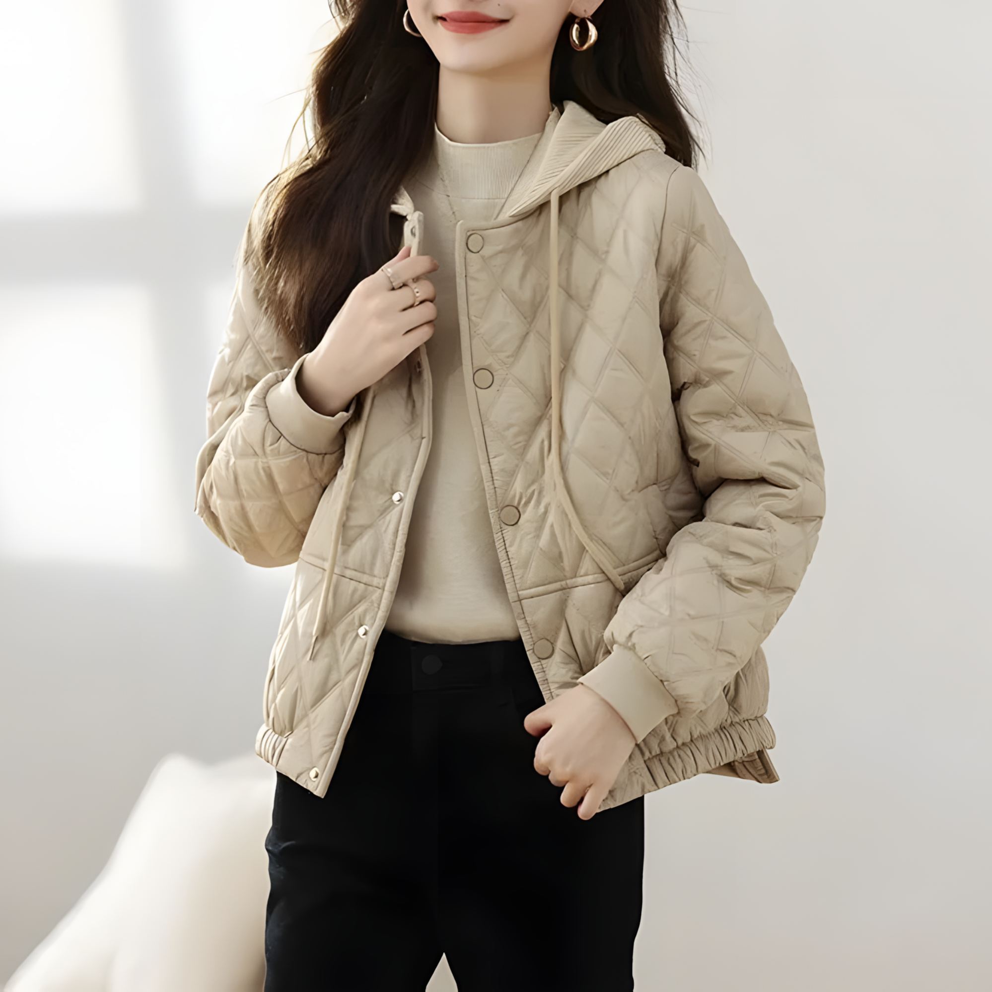 輕奢短版休閒時尚氣質連帽輕薄棉服外套-Cicimode