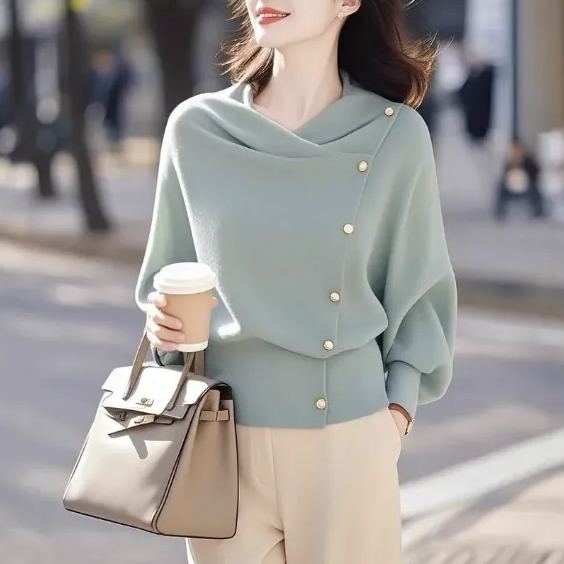 韓系小眾設計感洋氣獨特別緻綠色針織衫