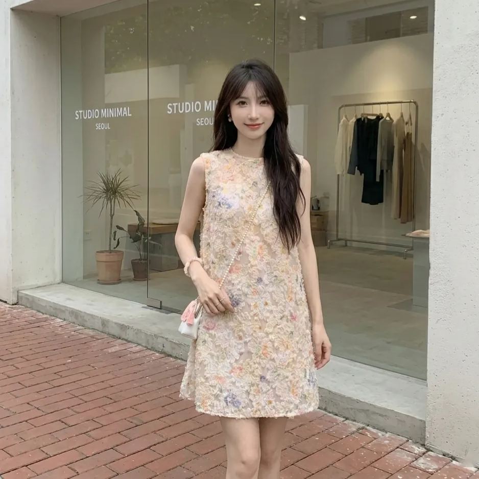 彩染新中式國風顯瘦減齡無袖背心洋裝