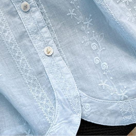 超好看法式泡泡袖甜美刺繡洋氣小衫