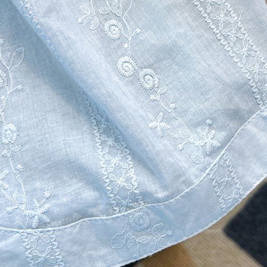 超好看法式泡泡袖甜美刺繡洋氣小衫