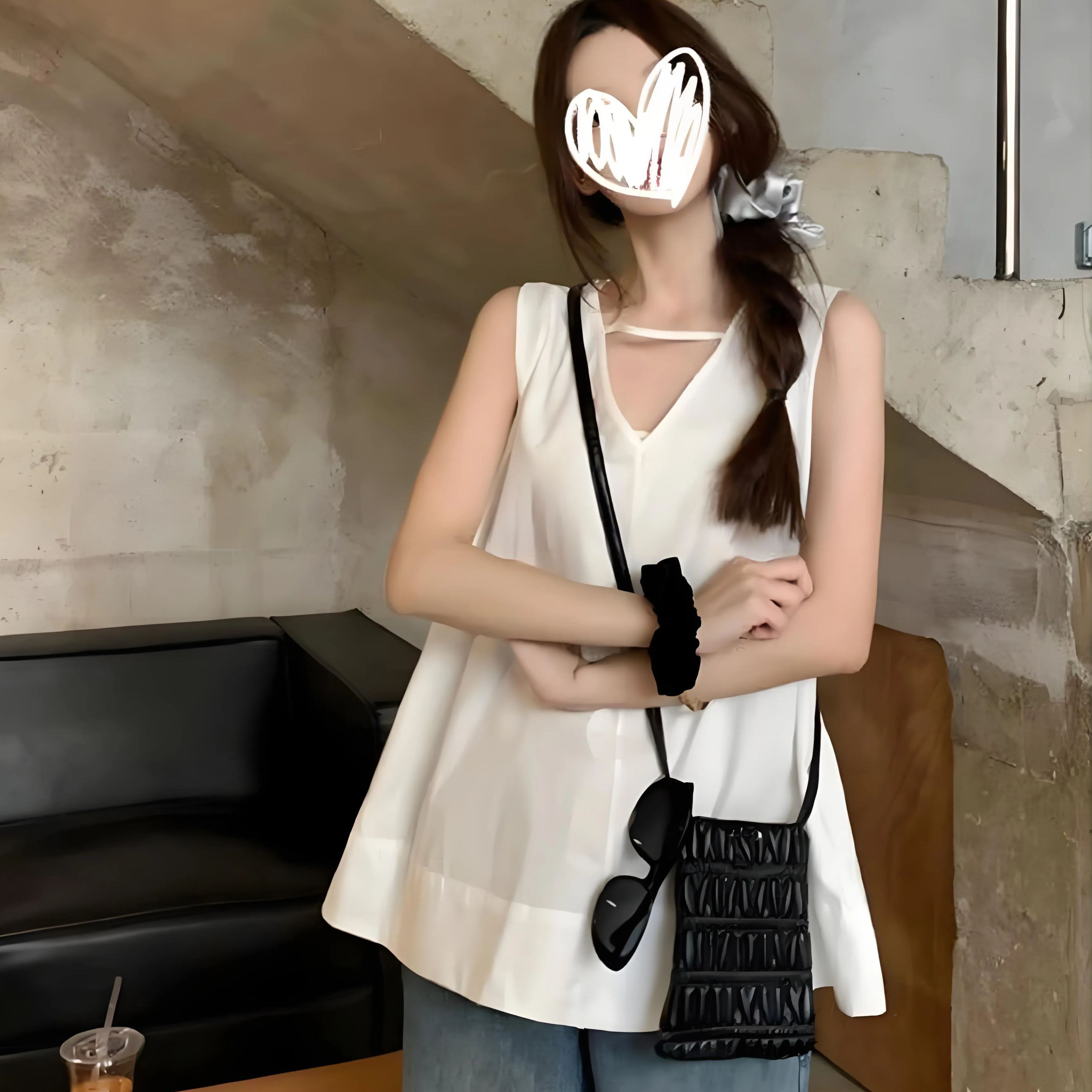法式小眾後背鏤空設計感寬鬆慵懶風無袖娃娃衫上衣