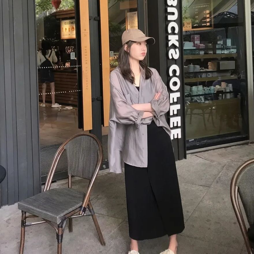 慵懶風設計感大碼寬鬆顯瘦薄款防曬衣襯衫
