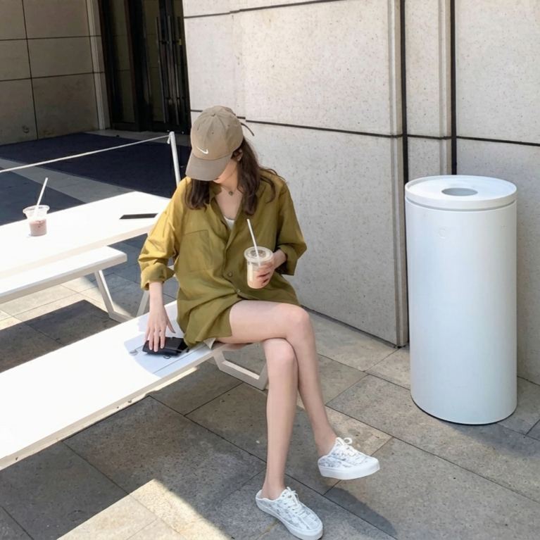 慵懶風設計感大碼寬鬆顯瘦薄款防曬衣襯衫