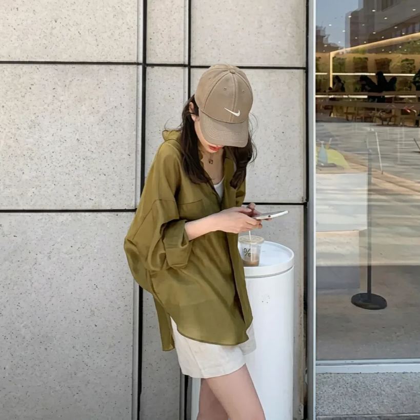 慵懶風設計感大碼寬鬆顯瘦薄款防曬衣襯衫