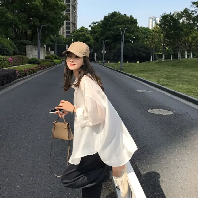 慵懶風設計感大碼寬鬆顯瘦薄款防曬衣襯衫