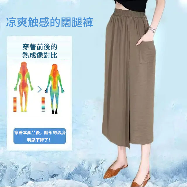 人氣款！慵懶風開叉休閒寬鬆高腰遮肉八分闊腿褲-Cicimode