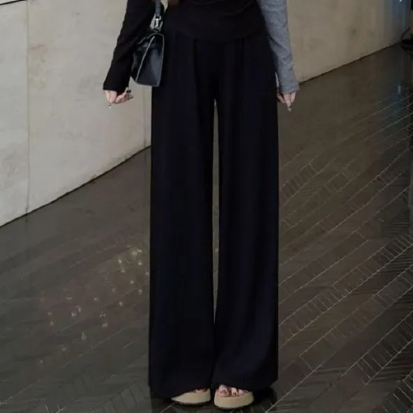 【單件/套裝】韓版高級感氣質撞色拼接露肩不規則上衣+高腰長褲兩件套裝