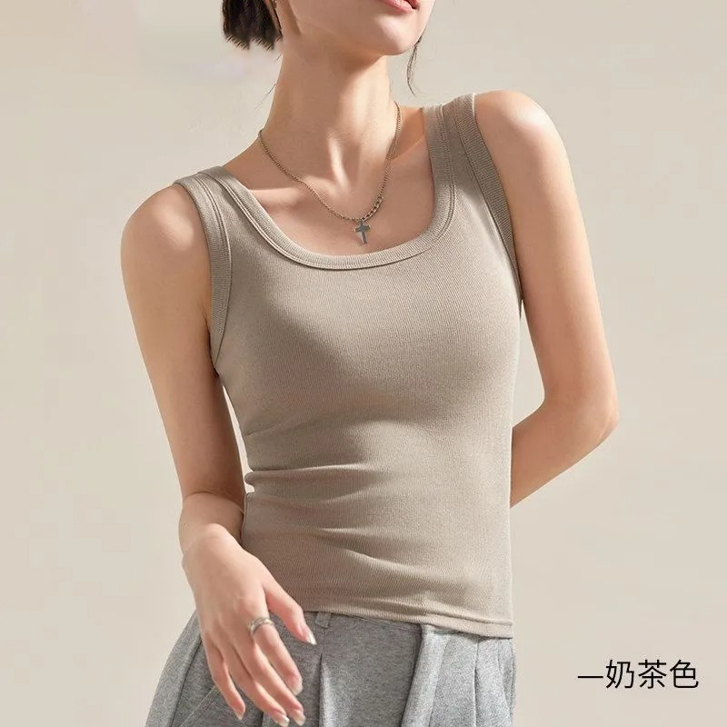 美式百搭遮副乳外穿內搭螺紋工字背心