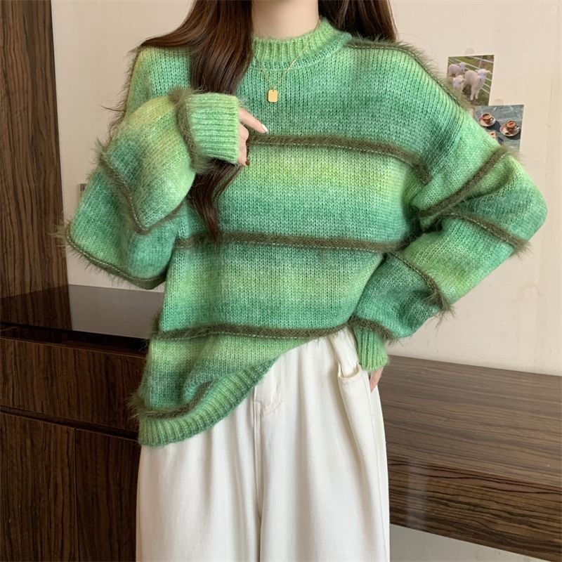 美拉德漸變條紋毛衣顯瘦軟糯針織衫-Cicimode