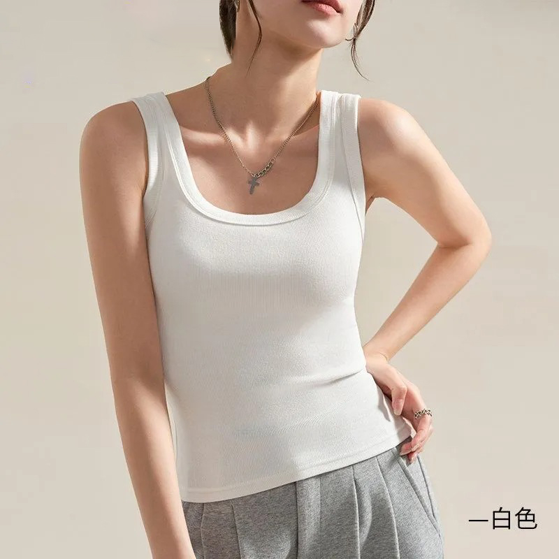 美式百搭遮副乳外穿內搭螺紋工字背心