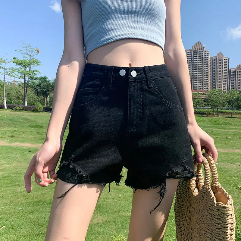 【單件販售】甜美減齡荷葉邊v領雪紡短袖+高腰a字顯瘦牛仔短褲兩件套裝