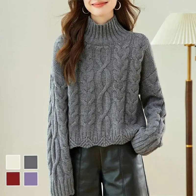 麻花寬鬆顯瘦百搭慵懶復古針織毛衣-Cicimode