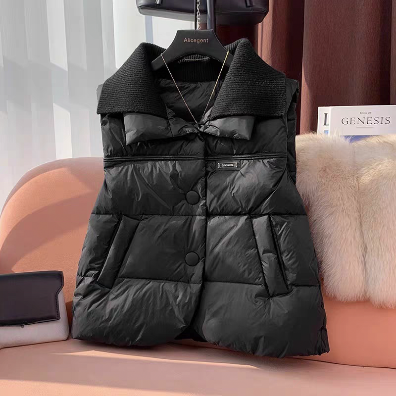 韓版潮流針織領寬鬆短版加厚坎肩馬甲外套