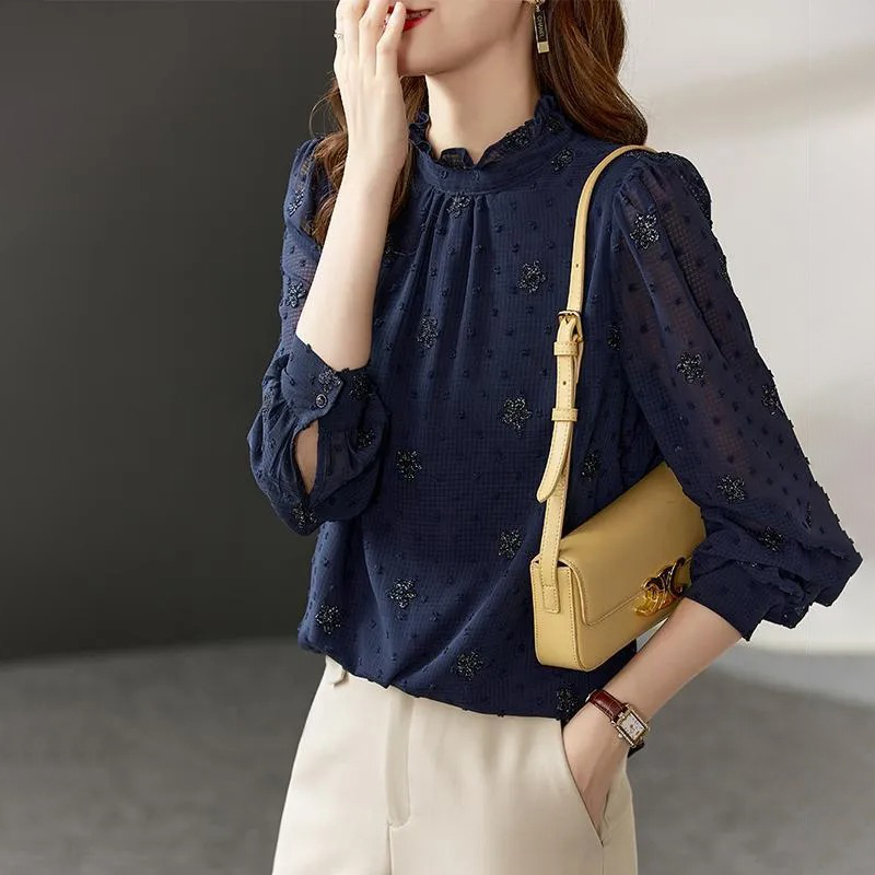 時尚流行氣質溫柔風萬人迷遮肚雪紡襯衫-Cicimode