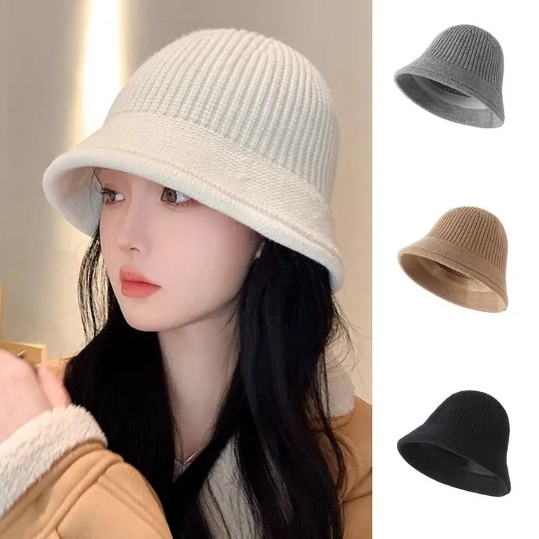簡約圓頂小眾盆帽百搭遮臉針織漁夫帽-Cicimode