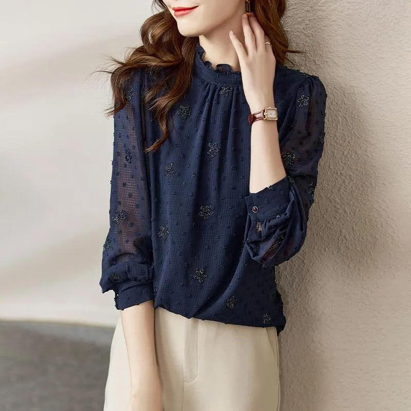 時尚流行氣質溫柔風萬人迷遮肚雪紡襯衫-Cicimode