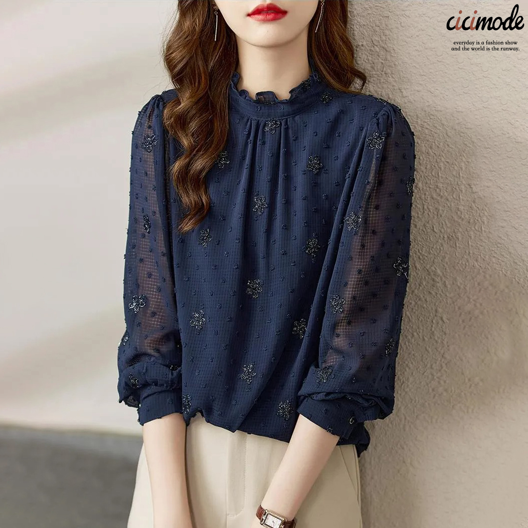 時尚流行氣質溫柔風萬人迷遮肚雪紡襯衫-Cicimode