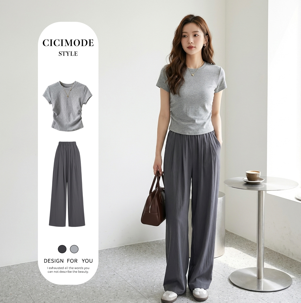 【單件/套裝】韓系簡約百搭純棉正肩T恤+寬鬆闊腿褲兩件套裝