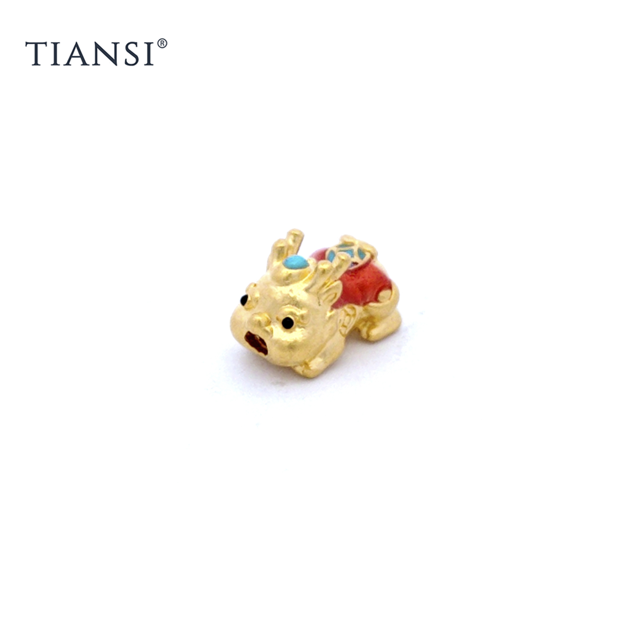 TIANSI 999(24K) Gold Enamel Baby Pixiu Charm 珐琅貔貅宝宝路路通 Charm Emas