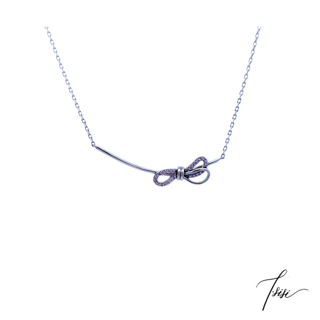 [T'SISI] S925 Silver Diamond Ribbon Necklace