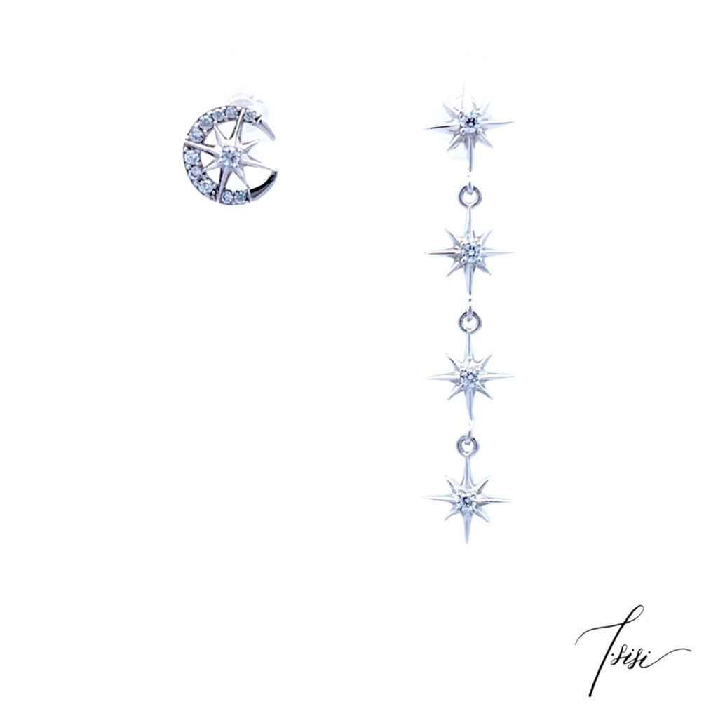 [T'SISI] S925 Silver Star Moon Earring